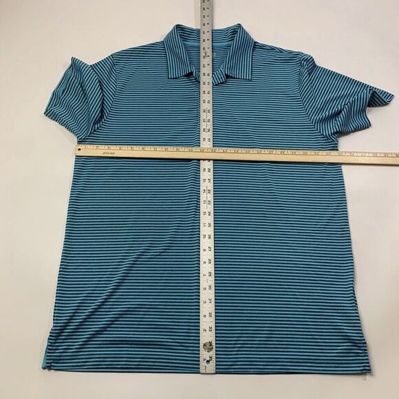 Brooks Brothers Polo Shirt Mens XL Water Blue Grey Striped Moisture Wicking Golf - Picture 5 of 8